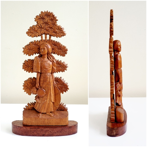 Late 1800's French Handcarved Wood Maiden With Espalier Tree - Picture 12 of 12